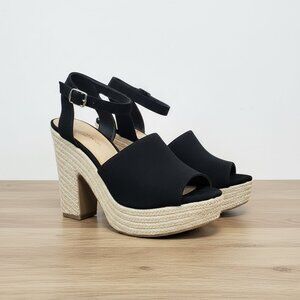 SUN STONE FEY ESPADRILLE DRESS SANDALS NWOT BLACK 9.5M